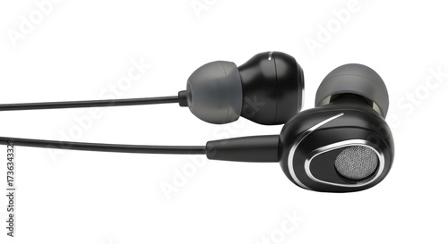 Black in-ear headphones for listening to music isolated PNG with Transparent Background