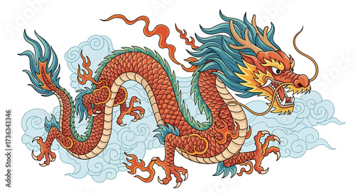 Illustration of chinese dragon mythical creature asian art eastern dragon drawing traditional dragon design