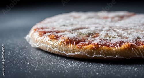 Frozen Pizza Wrapped in Plastic Film