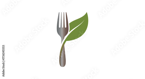 Editable vector healthy eating logo design template with fork and leaf for vegan restaurant or food delivery service