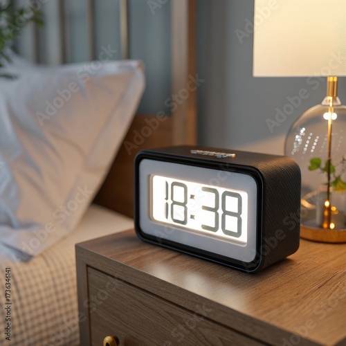 Digital Clock on Nightstand at 1838 in Bedroom, Clock, Nightstand