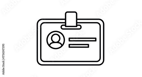 Simple Black and White Employee Identification Badge Icon.