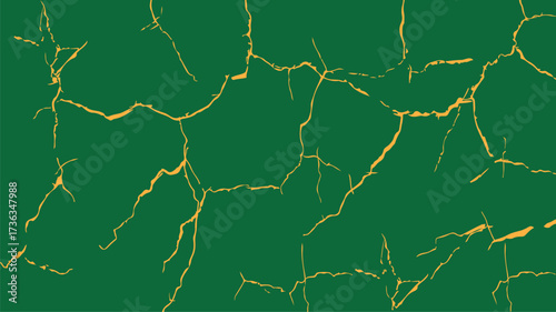 yellow rock surface with  Green crack pattern. green Crack Wall Abstract Background. detailed fractures on a green background. Background texture of cracked ice.