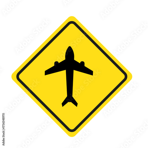 Low Flying Aircraft Warning Sign Vector: Airport Area Road Caution and Traffic Symbol

