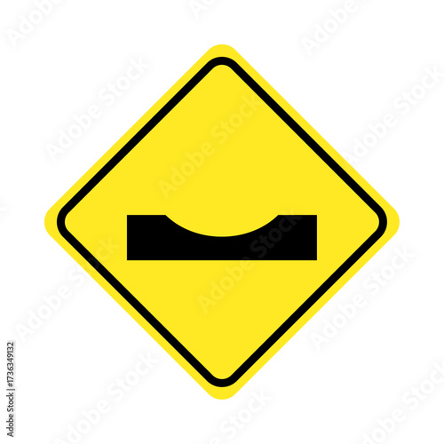 Dip Ahead Warning Sign, Uneven Road Surface | Yellow Diamond Hazard Vector Icon

