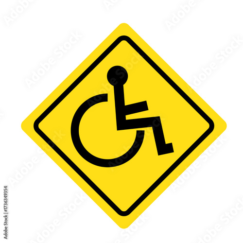 Handicapped Warning Sign, Accessibility Wheelchair Icon | Yellow Diamond Safety Vector Icon

