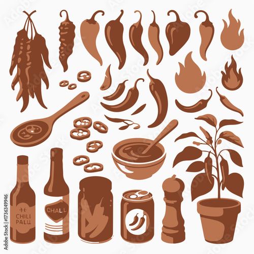 Dark cocoa illustration set of pots and plants design icon