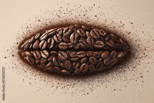 Creative arrangement of beans into a tribal drum shape on a smooth surface