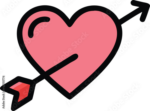 Cartoon heart pierced by arrow, symbolizing love and Valentine's Day celebration