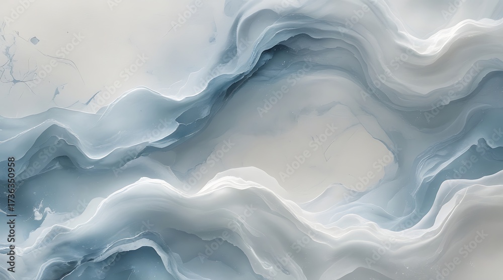Obraz premium Abstract fluid art illustration with soft blue and white ink paint swirls