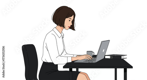 Woman Focused at Desk Typing on Laptop Professional Female Office Worker at Work