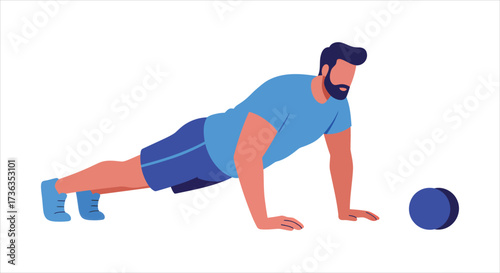 Man Performing Push Ups With Blue Ball