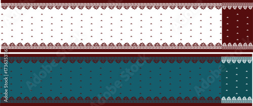 saree design illustration, white saree with red border, saree for puja