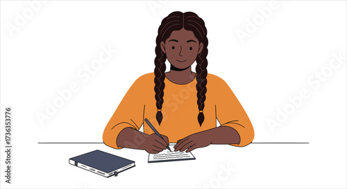 Young Girl Deeply Focused on Writing Assignment
