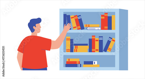 Man Reaching For Book On Shelf