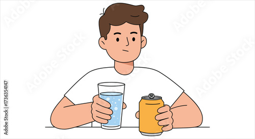 Man Choosing Between Water and Soda Drink