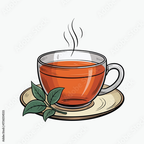 Hot beverage assortment: vector illustration of tea (with lemon), coffee, and mug for morning breakfast at a cafe