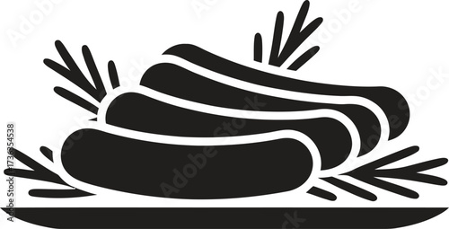 Stylized illustration of grilled sausages with herbs on a plate