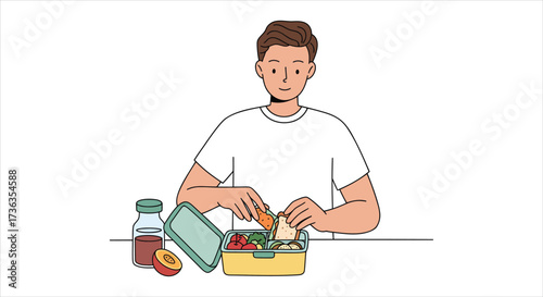 Young Man Preparing Healthy Lunchbox Meal for Nutrition