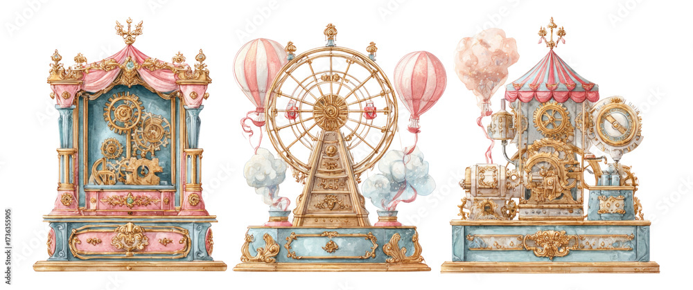 Fototapeta premium Vintage Steampunk Carnival Elements with Whimsical Design Features