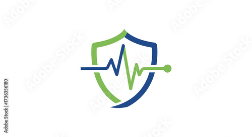 Editable vector medical shield logo design for healthcare protection and security with pulse line vector graphic icon