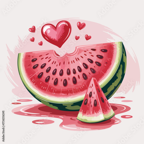 A ripe, fresh slice of juicy watermelon fruit isolated on a white background is a sweet, red, and healthy summer dessert
