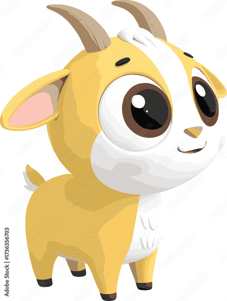 Naklejka premium cartoon goat, Beautiful baby goat picture, color, big eyes, goat vector, cute goat vector,