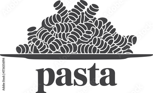 Stylized illustration of a pile of fusilli pasta with the word pasta below