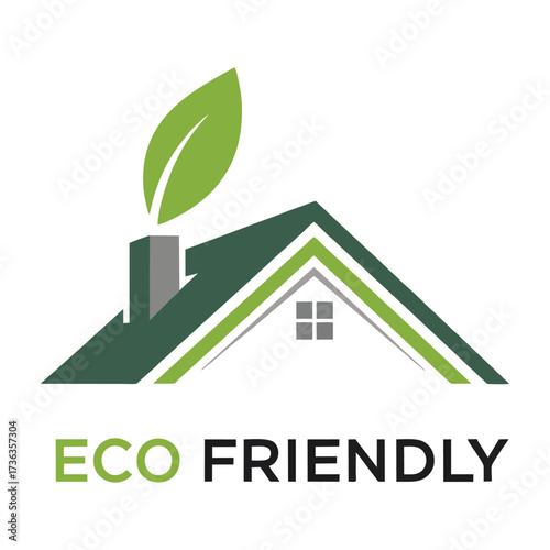 Eco-Friendly House Logo with Green Leaf Chimney