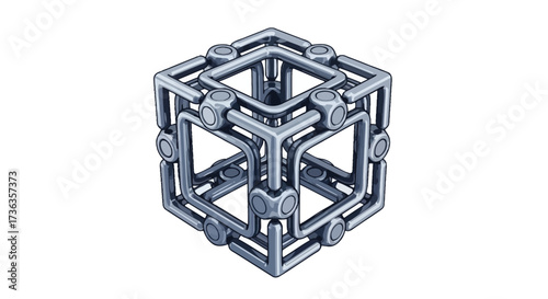 Editable vector isometric cube structure design, metal cube framework, abstract architecture, geometric art, cube model