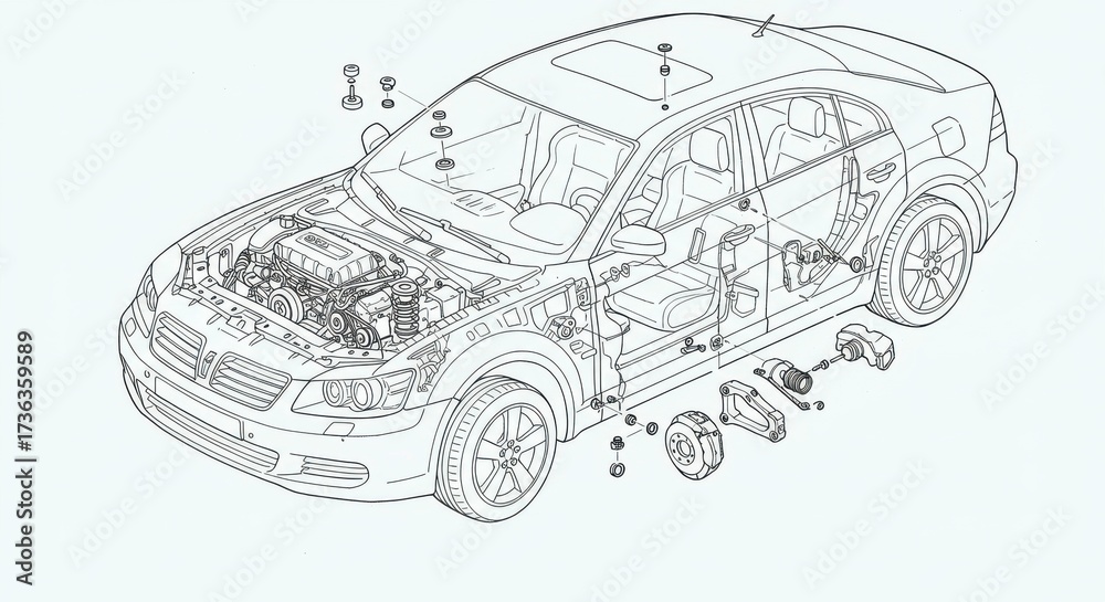 Fototapeta premium Detailed diagram showcasing the inner workings and components of a modern vehicle
