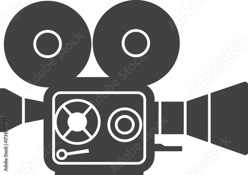 Retro film camera icon silhouette for cinema and video production
