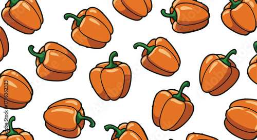 Seamless Pattern of Orange Bell Peppers