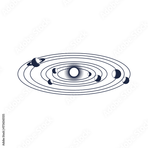 Milky Way Solar System with Sun Planet and Satellite for Space Education Knowledge Illustration