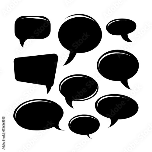 Colorful geometric shapes are used to represent conversation, rhetoric, and discussion symbols in this isolated abstract flat modern illustration of speech bubbles and the communication concept of