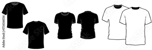 Unisex T-Shirt fashion CAD template featuring front and back views in white color with technical drawing details