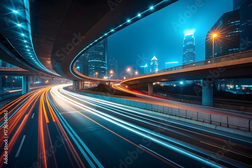City Highway Overpass at Night with Light Trails abstract