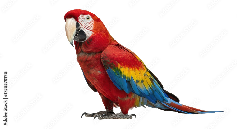 Obraz premium Isolated Scarlet Macaw, colorful parrot perched in a natural setting with bright plumage