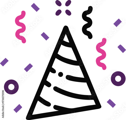 A festive party hat surrounded by confetti and celebratory decorations galore