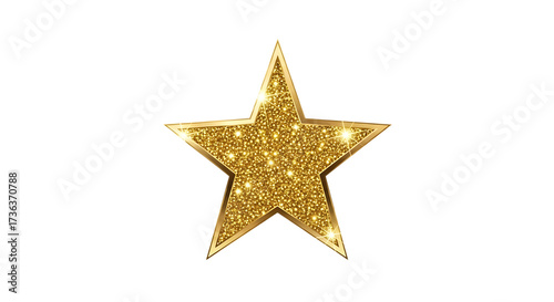 Sparkling golden star object with glitter texture on a plain background
