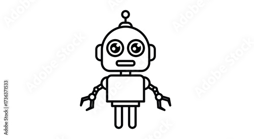 Simple Line Art Illustration of a Cute Robot with Antenna.