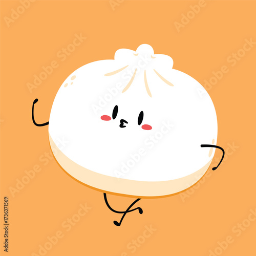 Cute Dim sum character, traditional Chinese dumplings, with funny smiling faces. Kawaii Asian food vector.