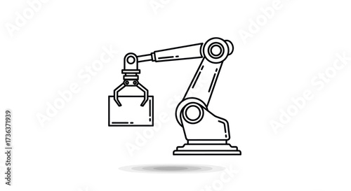 Industrial Robotic Arm with Gripper Holding a Rectangular Object.