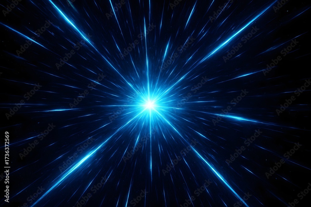 Fototapeta premium Blue Light Streaks Exploding From Center Keywords: abstract, background, blue, bright, burst