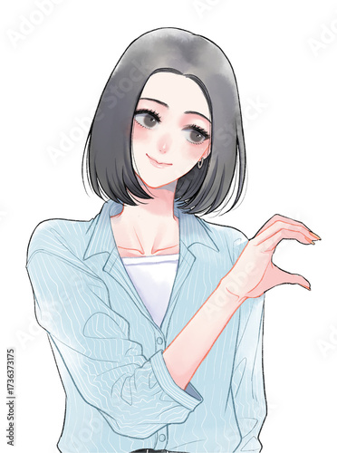 Obraz na płótnie 黒髪女性がハートのポーズをしているイラスト
