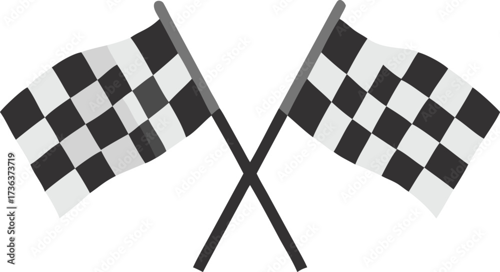 Fototapeta premium Two crossed black and white checkered flags representing the finish line