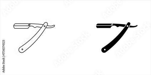 Barber straight razor flat vector icon set and symbol design on white background