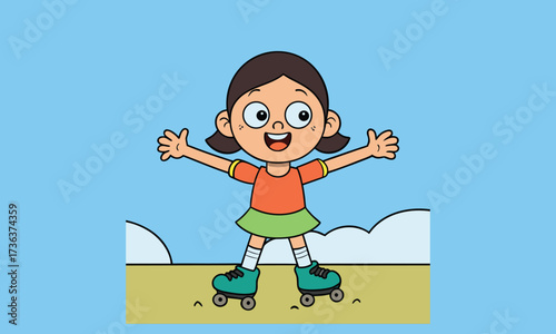 Happy Child Standing with Open Arms Cartoon Illustration