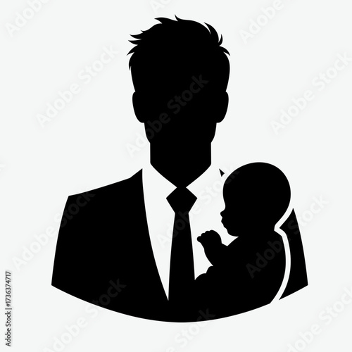 Businessman holding baby in silhouette illustration  