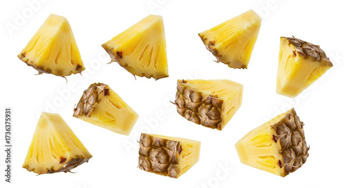 Konstfotografi Isolated pineapple chunks, fresh tropical fruit ready for cooking and smoothies,